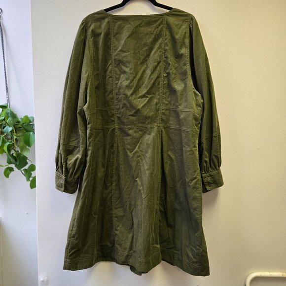 NWT Madewell Plus Green Kale Corduroy Button-Down Mini Dress Size 22W Long Sleev - Picture 3 of 11